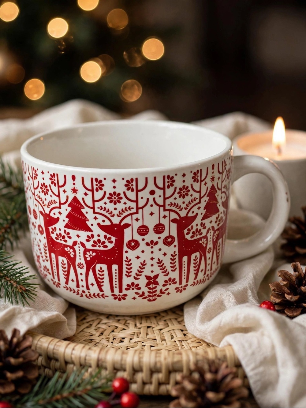Nordic Deer Christmas Soup Bowl Mug